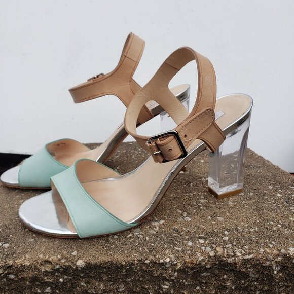 Diane Von Furtenberg Lucite Transparent Chunky Heel Ankle Strap Sandals 8M - Picture 11 of 14